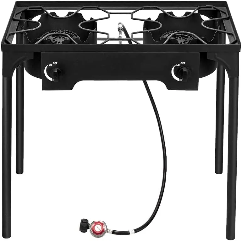 BTU dual burner camping stove, outdoor portable camping stove, detachable legs, suitable for outdoor camping, courtyard, and gatherings (2-burner)