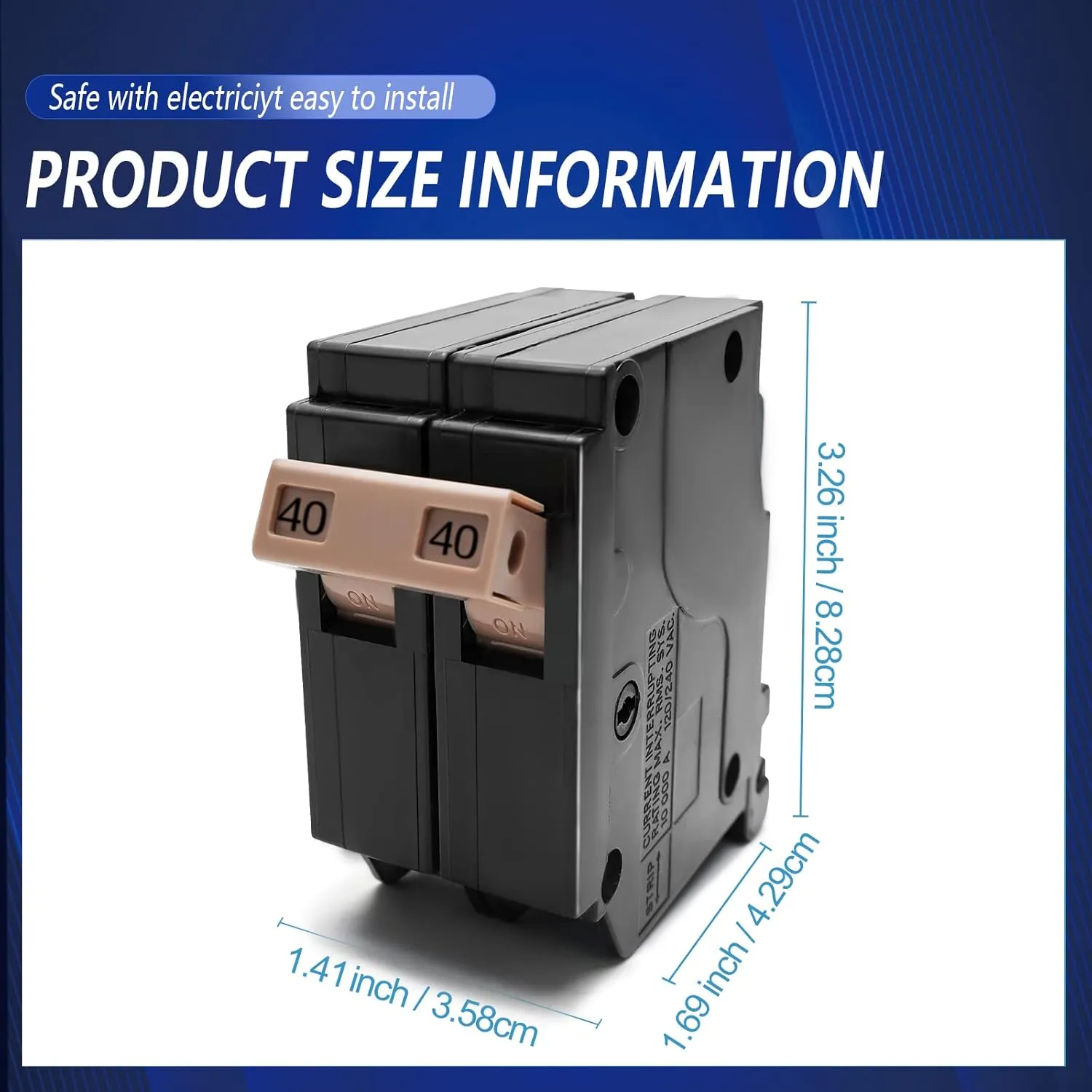C240 2-Pole 40-Amp Circuit Breaker, Type C3/4-Inch Plug-On Molded Case Circuit Breaker, Thermal Magnetic Protection, 10 KAIC, 120/240V, fit for Load Centers