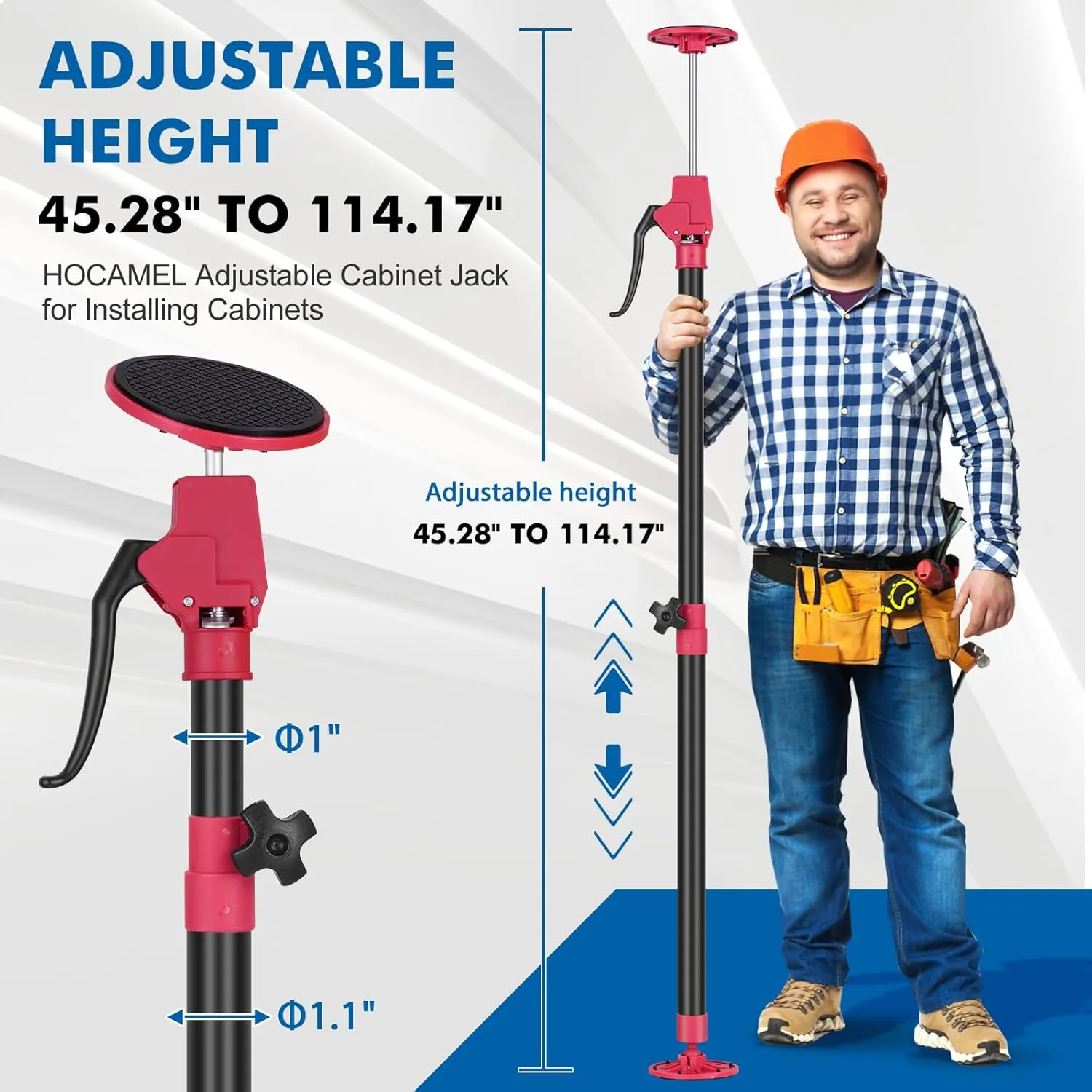 Cabinet Jacks for Installing Cabinets, Adjustable Support Pole 45.3" to 114.2" Premium Steel Support Rod, 3rd Hand Support System for Drywall Jack& Cargo Bars, 265 LB Capacity, 2 PCS