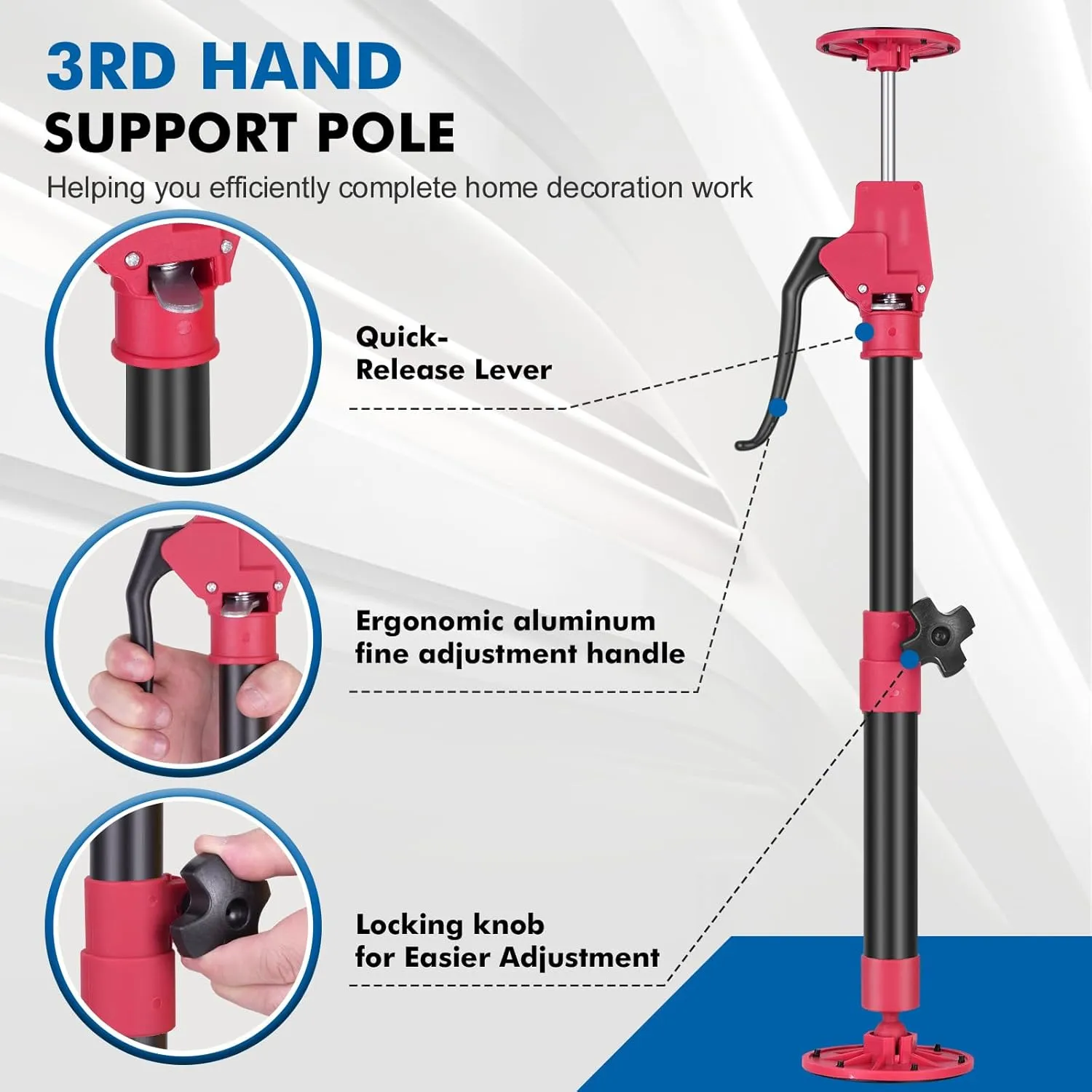 Cabinet Jacks for Installing Cabinets, Adjustable Support Pole 45.3" to 114.2" Premium Steel Support Rod, 3rd Hand Support System for Drywall Jack& Cargo Bars, 265 LB Capacity, 2 PCS