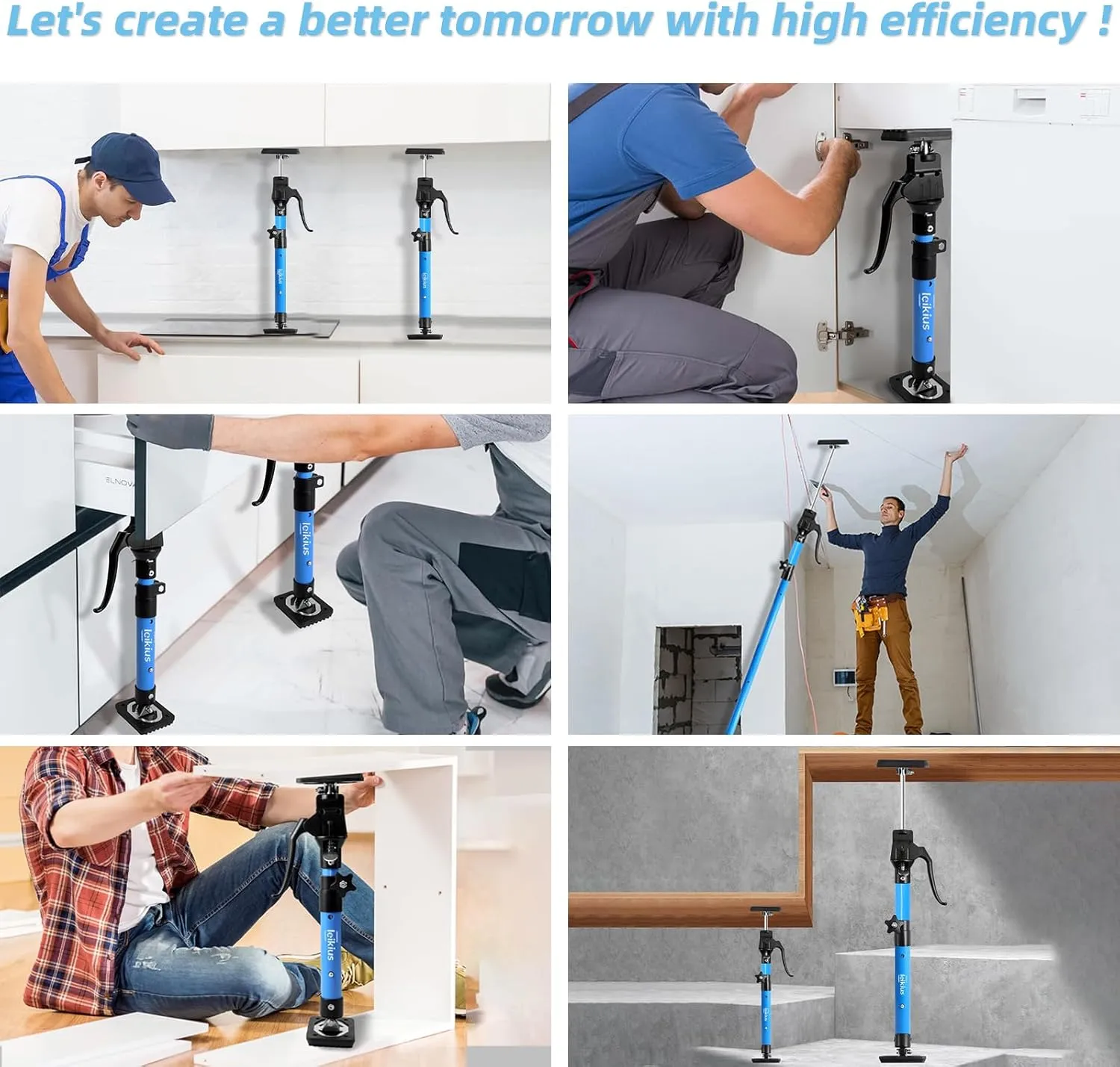 Cabinet Jacks for Installing Cabinets, Heavy Duty Third Hand Support Pole，Drywall Jack,Premium Support Pole,Telescopic Adjustable 3rd Hand Support Pole For Celling Extend from 49.2 to 114.2 inches 1PC