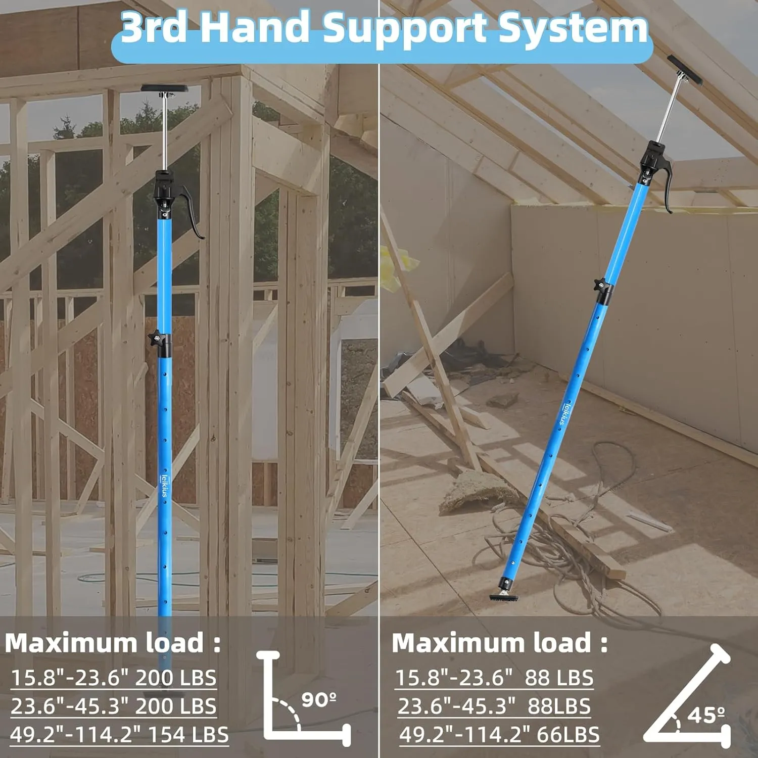 Cabinet Jacks for Installing Cabinets, Heavy Duty Third Hand Support Pole，Drywall Jack,Premium Support Pole,Telescopic Adjustable 3rd Hand Support Pole For Celling Extend from 49.2 to 114.2 inches 1PC