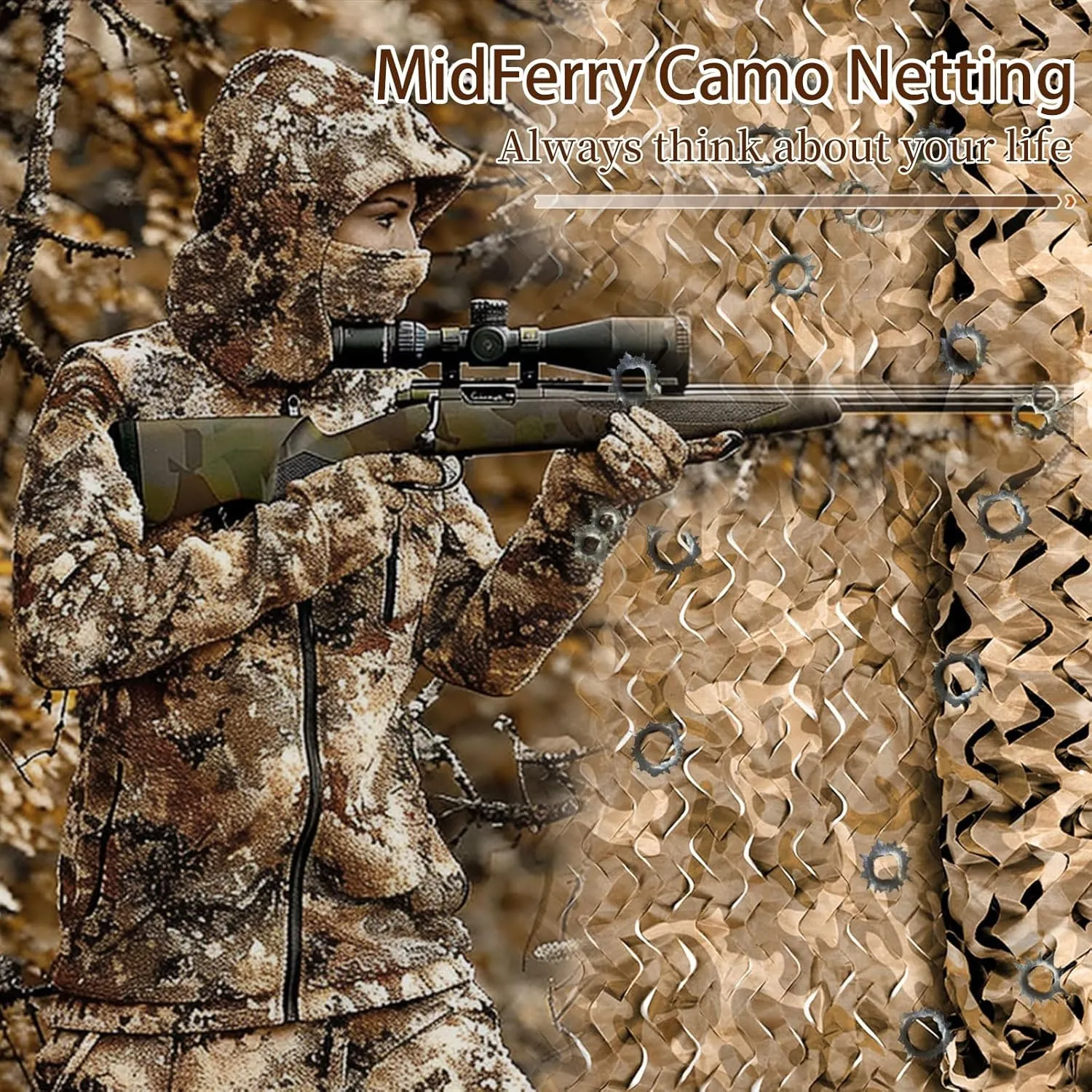 Camo Netting Camouflage Net - Bulk Roll Military Theme Party Decorations Camping Netting Camo net Sunshade Camo Mesh Tarp for Hunting Blind