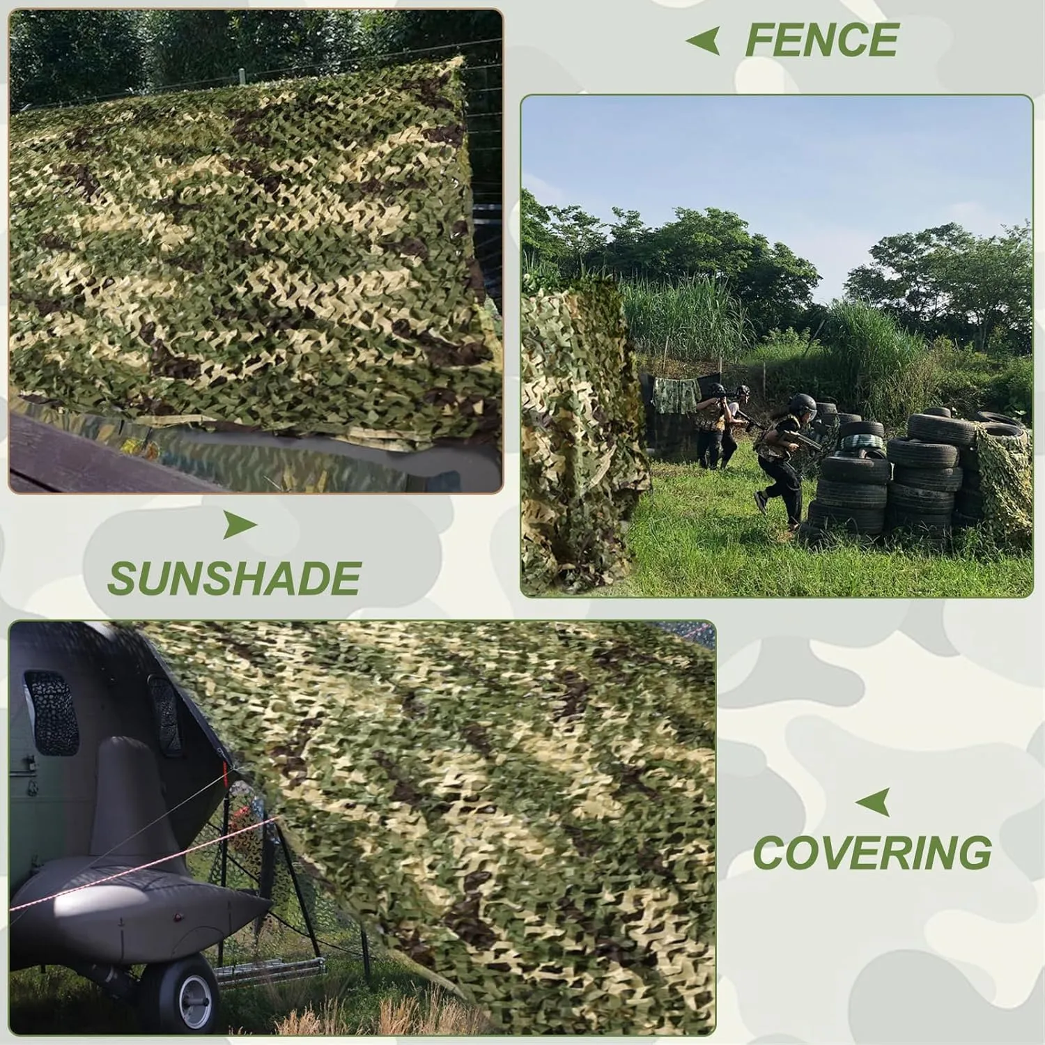 Camo Netting Camouflage Netting 6.5ft×10ft,10ft×10ft, 20ft×20ft,with Mesh Backing, Hunting Blind Nets, Sunshade Canopy, Army Tarp Fence Net for Party Decoration, Photograph and Car Cover