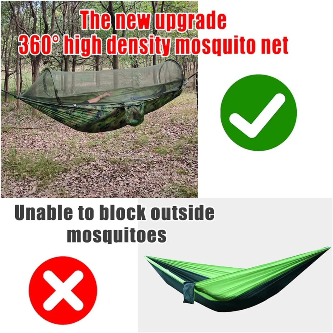 Camp 260x140cm Outdoor Double Camping Hammock with Mosquito Net and Rain Fly Tarp Lightweight Parachute Hammocks Travel Hiking Strong (03)