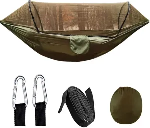 Camping Hammock with Mosquito Net 260x140cm Automatic Quick-Opening Anti-Rollover Nylon Hammock Chair Outdoor Hanging Bed Net for Terrace, Outdoor