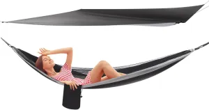 Camping Hammock with Rain Fly Tarp and Net, Portable Single Hammock with Net and Tent Tarp Heavy Duty Tree Strap Hammock Tent for Travel Camping Backpacking Hiking, Max Load: 440.9lbs (Black & Gray)