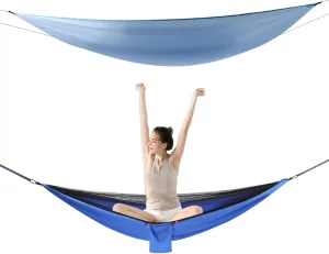 Camping Hammock with Rain Fly Tarp and Net, Portable Single Hammock with Net and Tent Tarp Heavy Duty Tree Strap Hammock Tent for Travel Camping Backpacking Hiking, Max Load: 440.9lbs (Blue)