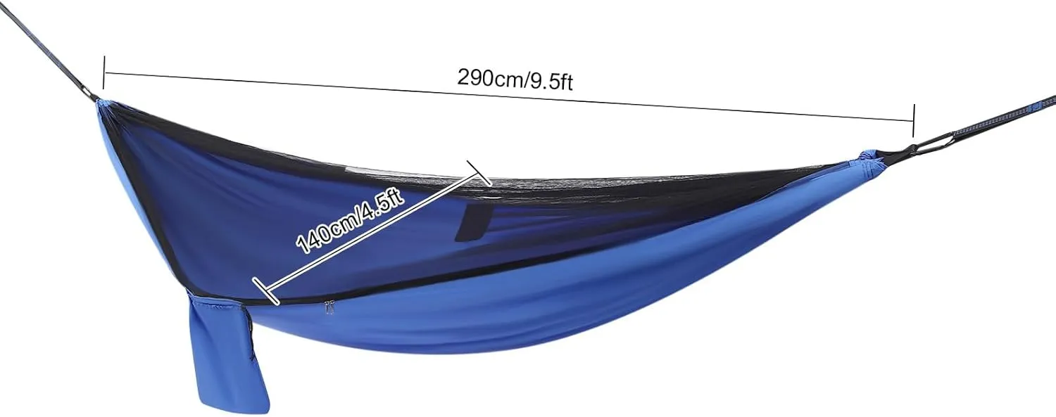 Camping Hammock with Rain Fly Tarp and Net, Portable Single Hammock with Net and Tent Tarp Heavy Duty Tree Strap Hammock Tent for Travel Camping Backpacking Hiking, Max Load: 440.9lbs (Blue)