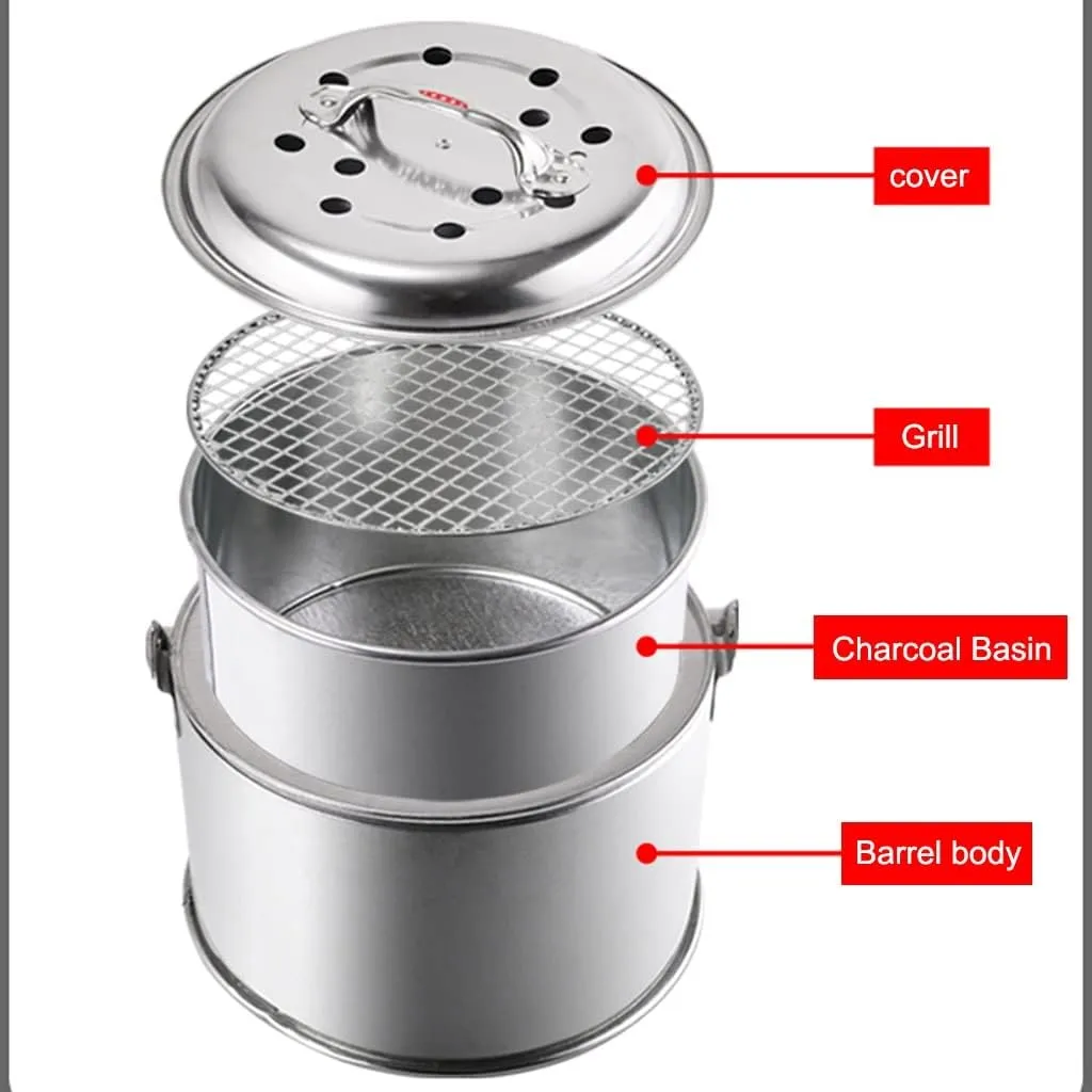 Camping Stove,Grill fire Pit with Stainless Steel Grill net,Portable Grill Wood Burning Stoves for Picnic BBQ Camp Hiking (Silver 31.5cm)