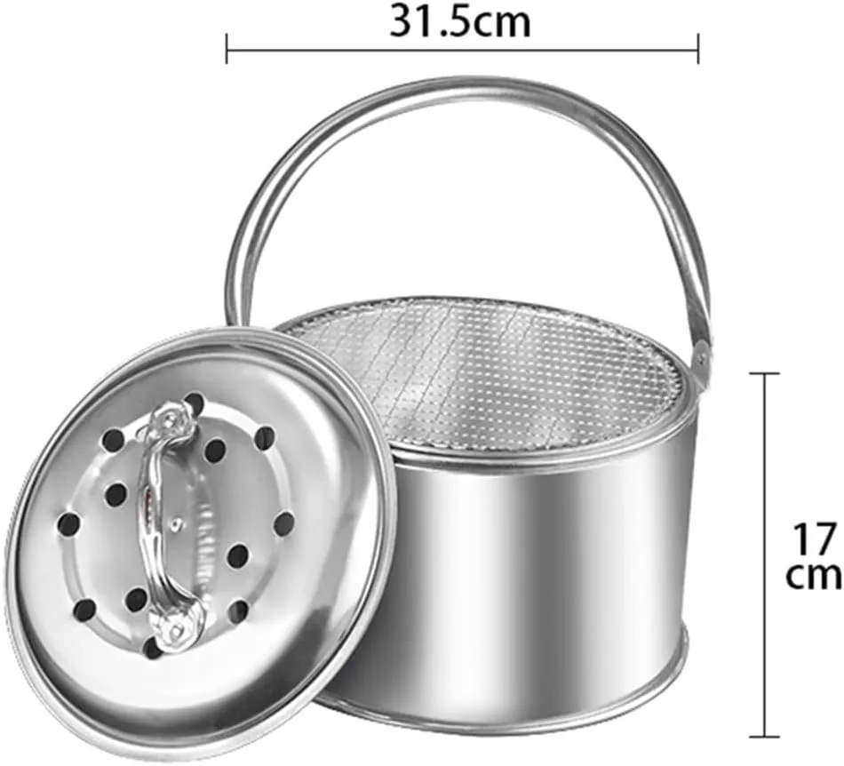 Camping Stove,Grill fire Pit with Stainless Steel Grill net,Portable Grill Wood Burning Stoves for Picnic BBQ Camp Hiking (Silver 31.5cm)