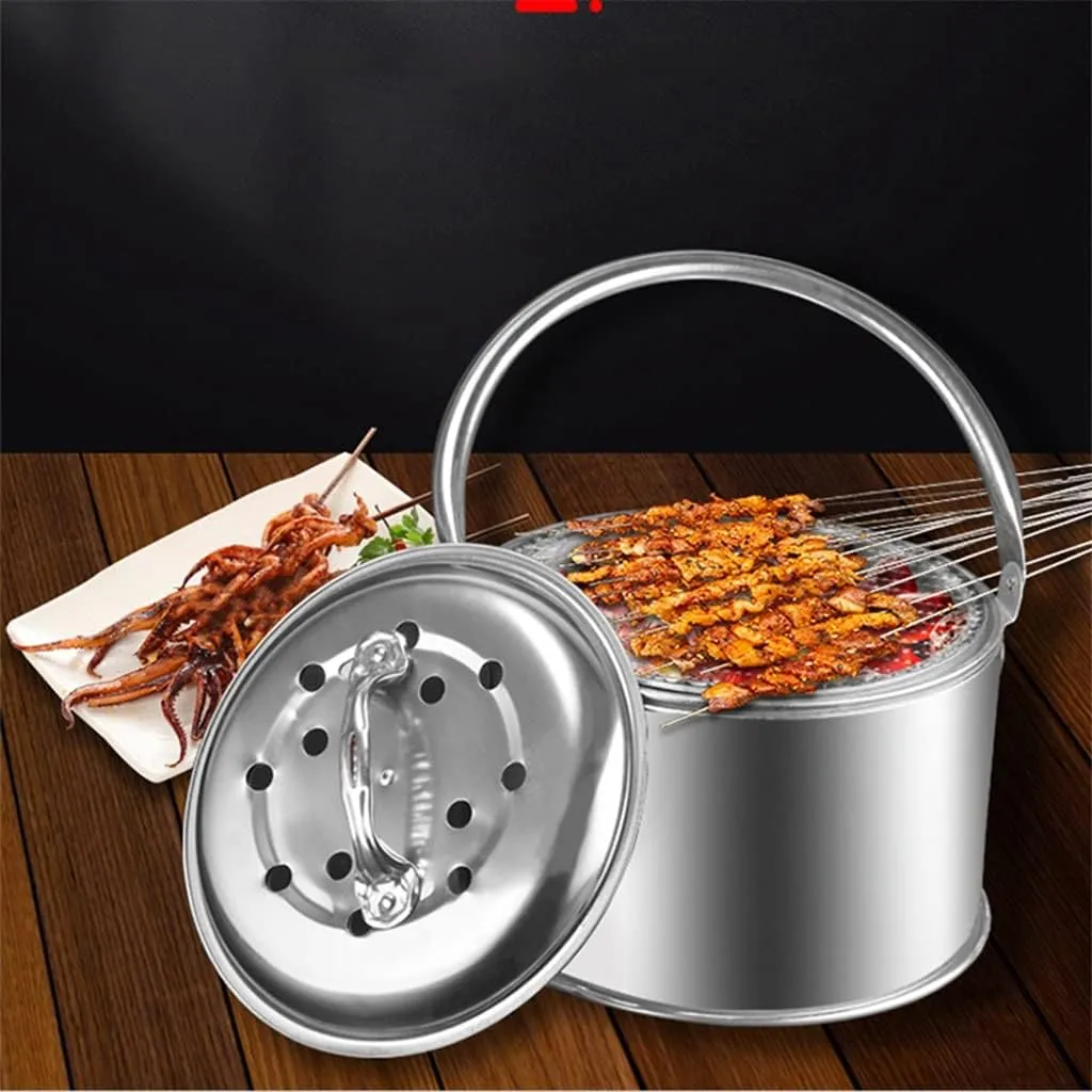 Camping Stove,Grill fire Pit with Stainless Steel Grill net,Portable Grill Wood Burning Stoves for Picnic BBQ Camp Hiking (Silver 31.5cm)