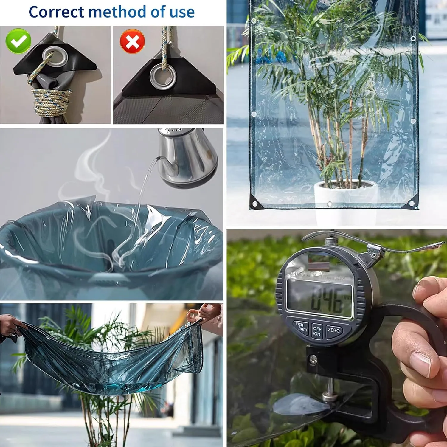 Camping Tarp, Clear PVC Tarp Heavy Duty Cover 0.45mm Thick, Grommet Every 50cm, s for Verandahs, Plant, Garden, Chicken, Patio(1x1.2m)