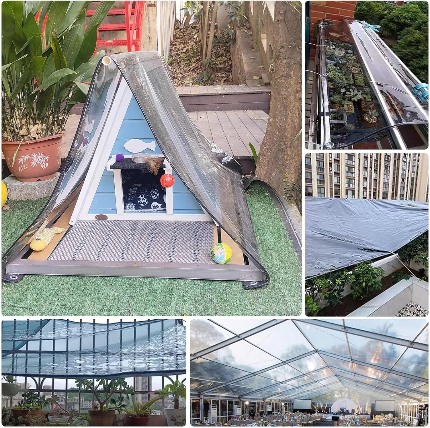 Camping Tarp, Clear PVC Tarp Heavy Duty Cover 0.45mm Thick, Grommet Every 50cm, s for Verandahs, Plant, Garden, Chicken, Patio(1x1.2m)