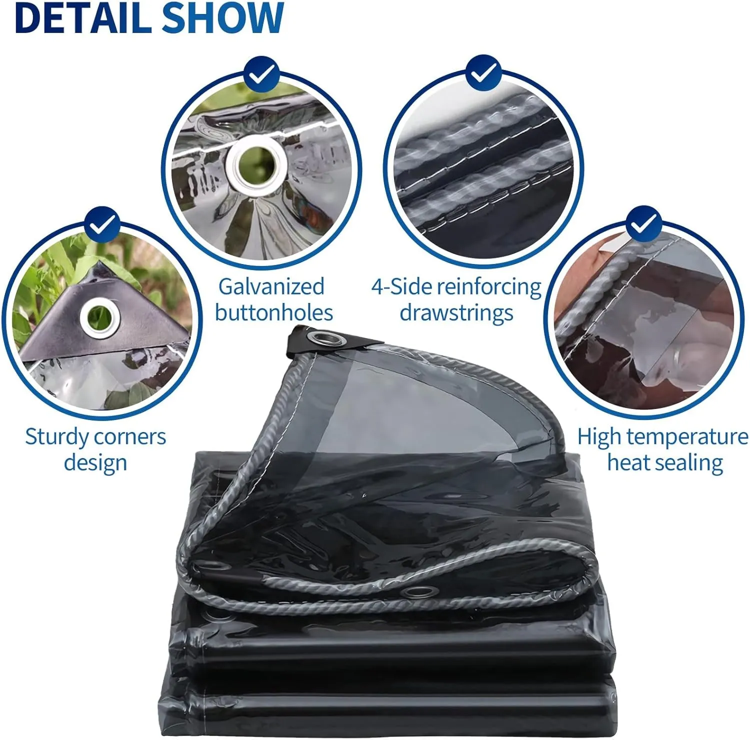 Camping Tarp, Clear PVC Tarp Heavy Duty Cover 0.45mm Thick, Grommet Every 50cm, s for Verandahs, Plant, Garden, Chicken, Patio(1x1.2m)