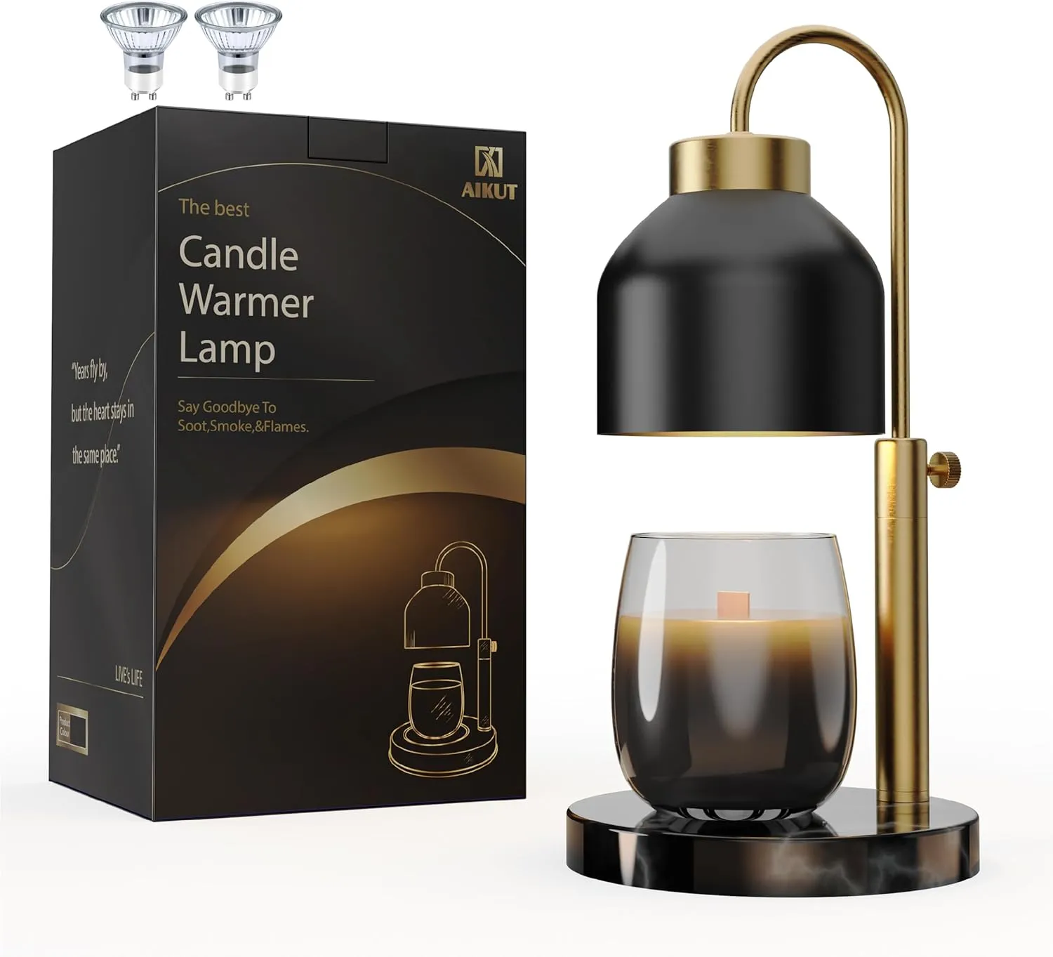 Candle Warmer Lamp, with 2 Bulbs,Timer & Dimmer,Compatible with Large Yankee Candle Jars,3 Wick Candles,Height Adjustable Electric Top Melter,110-120v, (Black Marble)