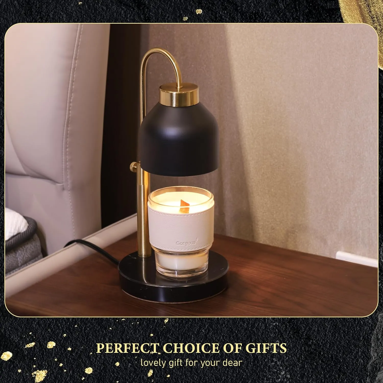 Candle Warmer Lamp, with 2 Bulbs,Timer & Dimmer,Compatible with Large Yankee Candle Jars,3 Wick Candles,Height Adjustable Electric Top Melter,110-120v, (Black Marble)