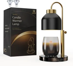 Candle Warmer Lamp, with 2 Bulbs,Timer & Dimmer,Compatible with Large Yankee Candle Jars,3 Wick Candles,Height Adjustable Electric Top Melter,110-120v, (Black Marble)