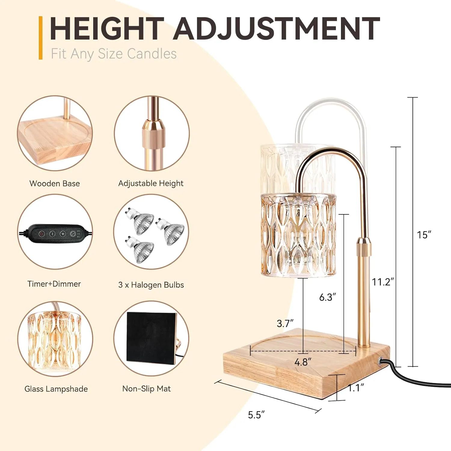 Candle Warmer Lamp with 3 Bulbs, Adjustable Height Dimmable Candle Warmer with Timer, Candle Lamp with Charming Gift Box Ribbon, Mothers Day Birthday Gifts for Women Mom