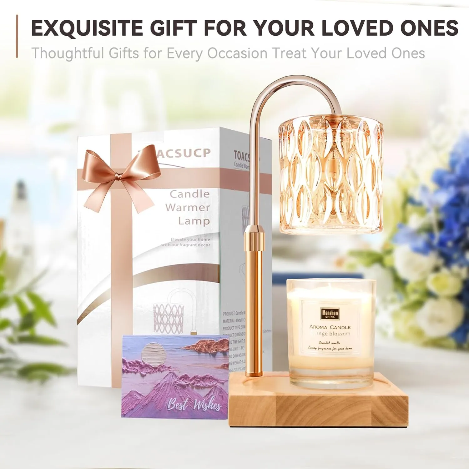 Candle Warmer Lamp with 3 Bulbs, Adjustable Height Dimmable Candle Warmer with Timer, Candle Lamp with Charming Gift Box Ribbon, Mothers Day Birthday Gifts for Women Mom