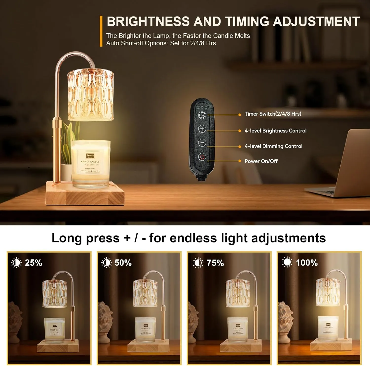Candle Warmer Lamp with 3 Bulbs, Adjustable Height Dimmable Candle Warmer with Timer, Candle Lamp with Charming Gift Box Ribbon, Mothers Day Birthday Gifts for Women Mom