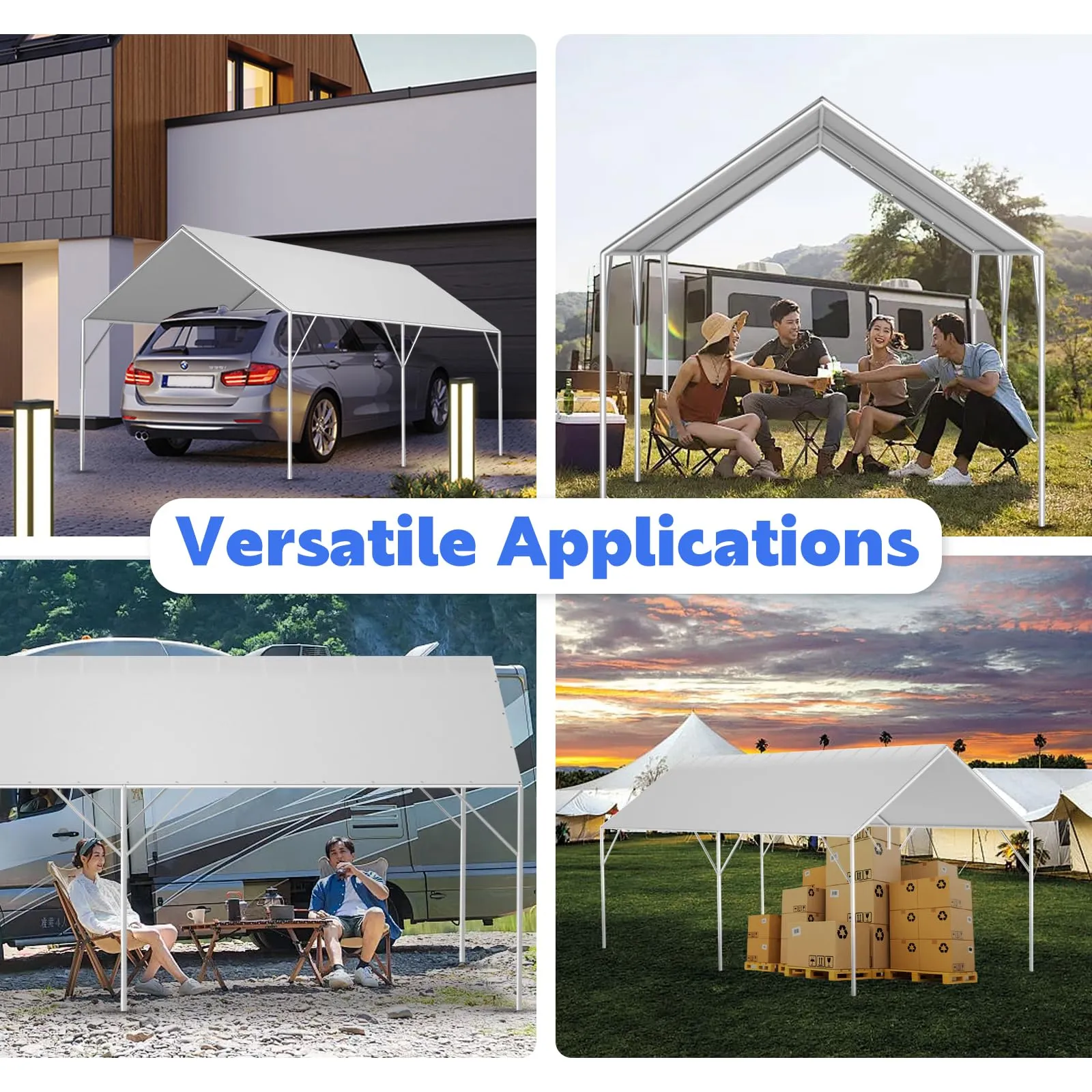 Canopy Replacement Cover for 10' x 20' Carport Frame, 200G Heavy Duty Replacement Top Cover for Car Garage, Waterproof & UV Protected Tarp with 48 Ball Bungees (Only Cover, Frame Not Included), White