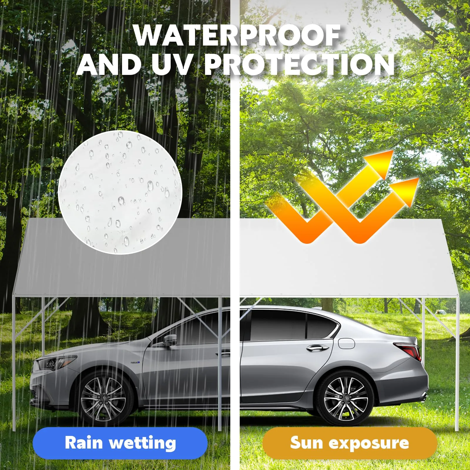 Canopy Replacement Cover for 10' x 20' Carport Frame, 200G Heavy Duty Replacement Top Cover for Car Garage, Waterproof & UV Protected Tarp with 48 Ball Bungees (Only Cover, Frame Not Included), White