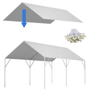 Canopy Replacement Cover for 10' x 20' Carport Frame, 200G Heavy Duty Replacement Top Cover for Car Garage, Waterproof & UV Protected Tarp with 48 Ball Bungees (Only Cover, Frame Not Included), White
