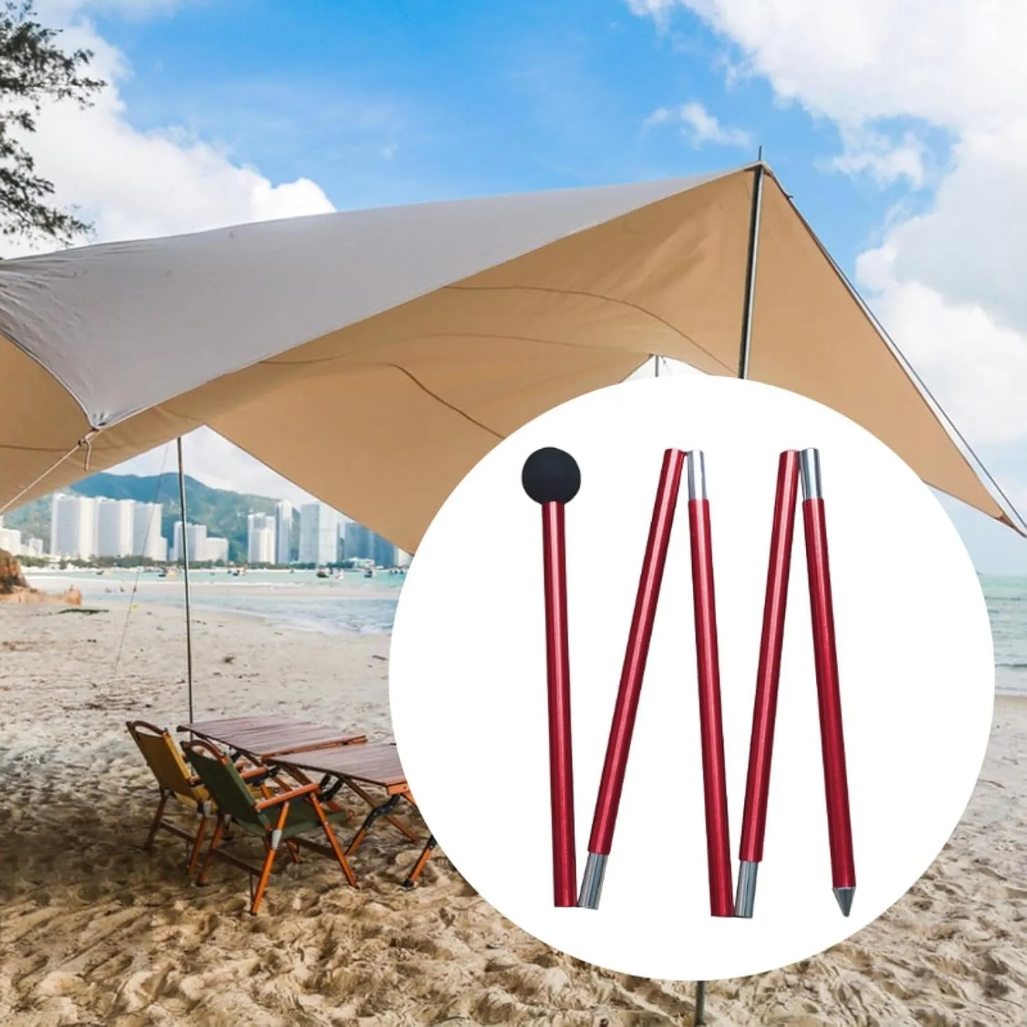 Canopy Rod Tent Pole Gardening Shelter 2M Aluminum Alloy Five Sections Bracket Tent Rod Tarp Pole for Awning Outdoor Beach
