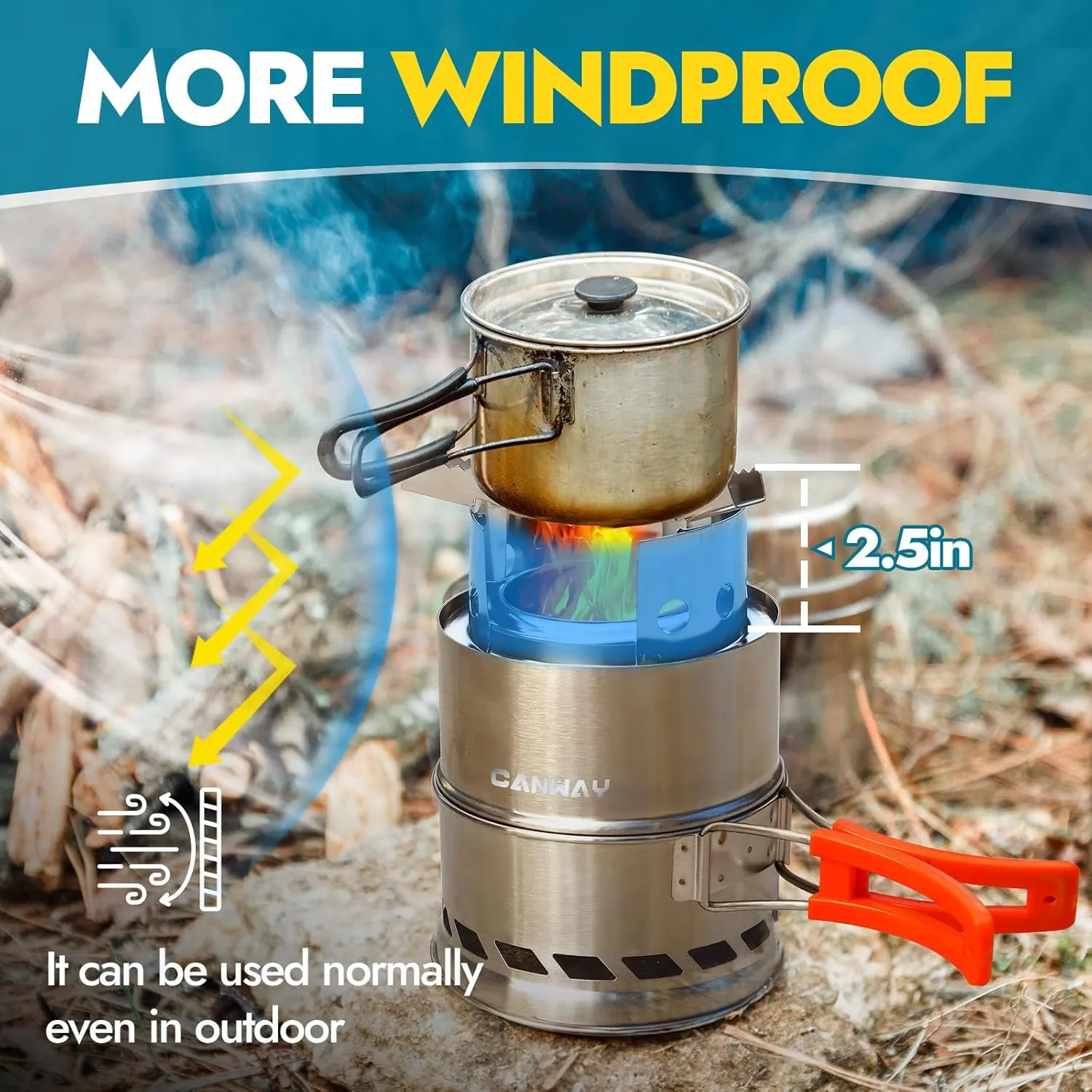 CANWAY Camping Stove, Portable Stainless Steel Wood Burning Survival Stove with Nylon Carry Bag for Outdoor Backpacking Hiking Traveling Picnic BBQ