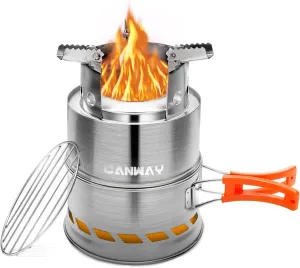 CANWAY Camping Stove, Portable Stainless Steel Wood Burning Survival Stove with Nylon Carry Bag for Outdoor Backpacking Hiking Traveling Picnic BBQ