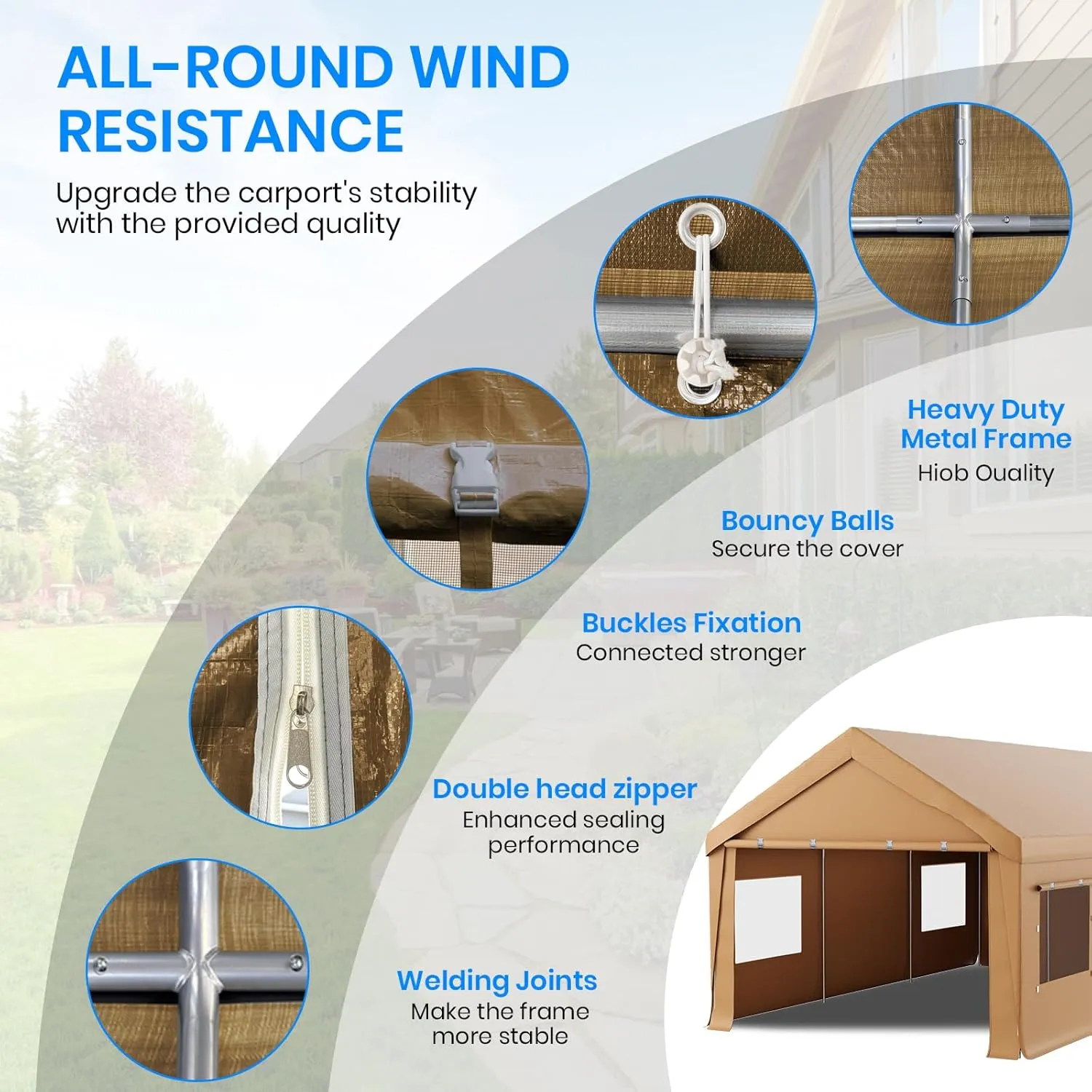 Carport 10x20 Heavy Duty Portable Garage,Carport Canopy with Roll-Up Windows & Doors,Portable Garage and Shelter with Removable Sidewalls,Car Tent Garage with All-Season Tarp for Bike Lawnmower Truck