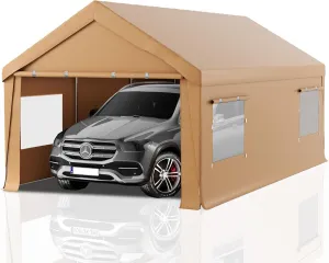 Carport 10x20 Heavy Duty Portable Garage,Carport Canopy with Roll-Up Windows & Doors,Portable Garage and Shelter with Removable Sidewalls,Car Tent Garage with All-Season Tarp for Bike Lawnmower Truck