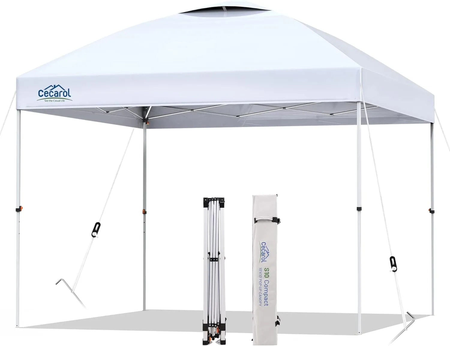 Cecarol S10 Compact, Portable 10x10 Pop Up Canopy, w/Roller Bag, UPF50  Tarp, Frame Optimized for Easy Carry, Trunk Spacing, Light Weight Engaging Fuel Efficiency