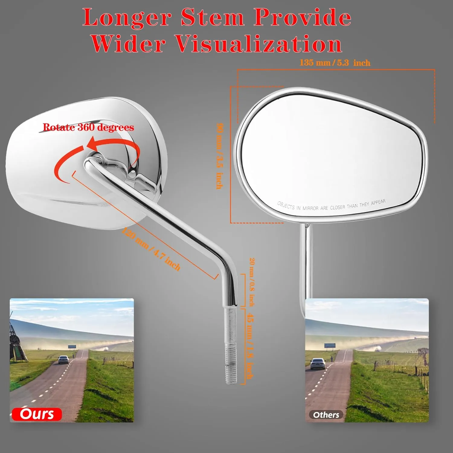 Chrome Sportster Mirrors for Road King Street Electra Glide Dyna Softail Road Glide Motorcycle Rearview 1982-2023