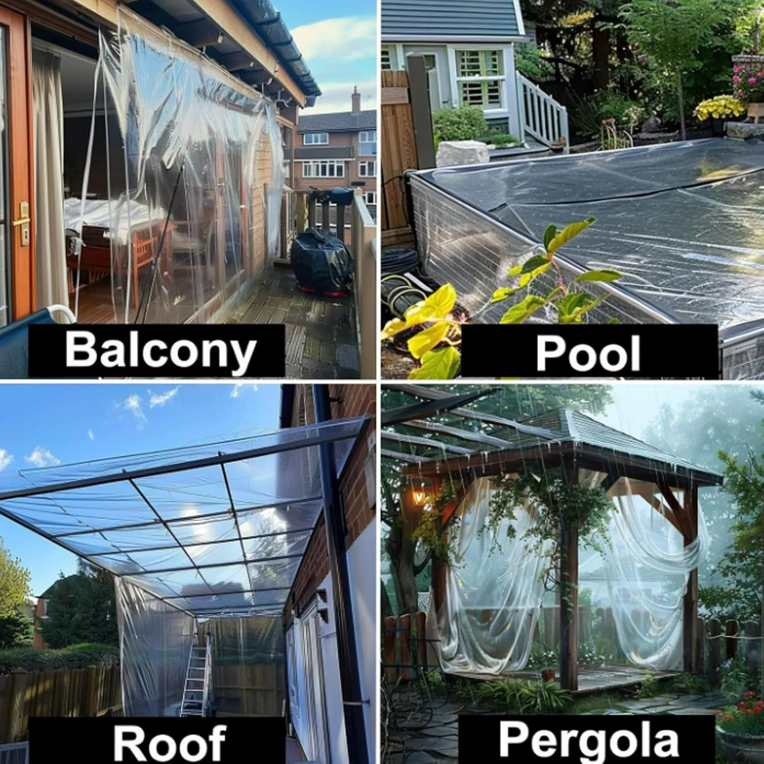 Clear Vinyl Tarp, Clear Tarps Heavy Duty Waterproof Tarp Cover with Reinforced Edge 6.5' x 8.2',14Mil Thickened Tear Resistant PVC Vinyl Tarpaulin for Home Garden Outdoor