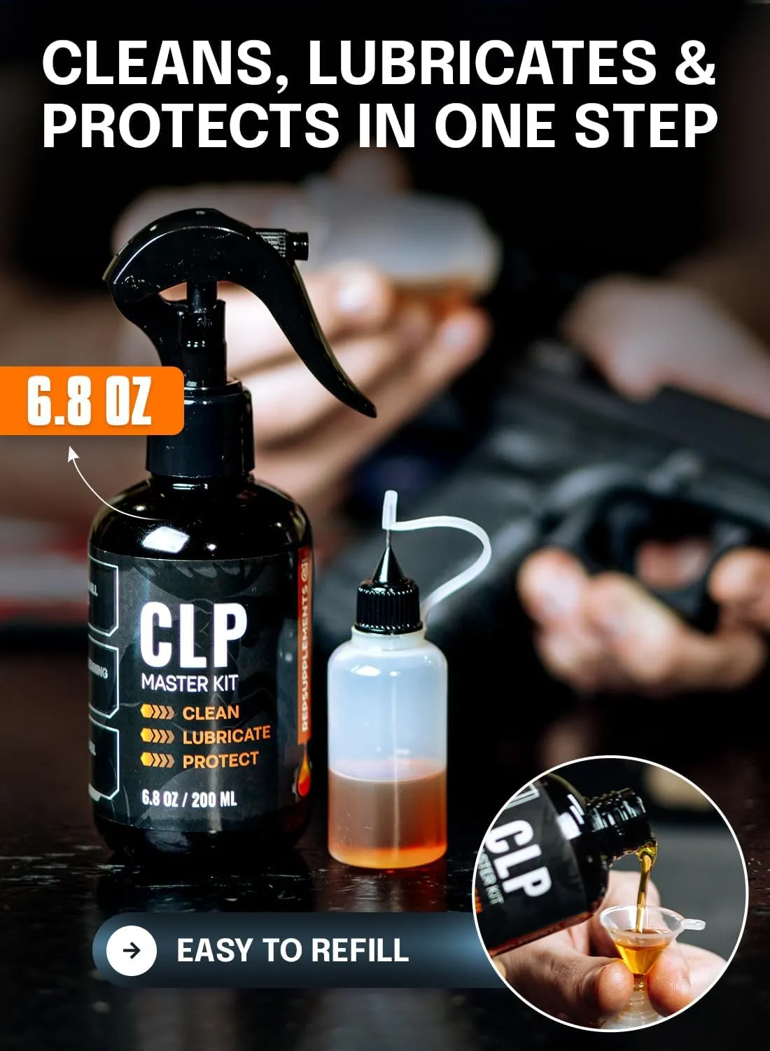 Clp Gun Cleaning Oil Kit 3-in-1 Cleans, Lubes, Protects - 6.8 Oz Sprayer Clp Gun Cleaner and Lubricant, Needle Oiler, Cleaning Patches, Cleaning Swabs and Brush - Clp Gun Oil and Cleaning Kit