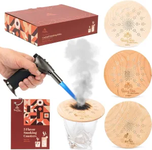 Cocktail Smoker Disks, All-in-One, Premium Bar Gift Sets, Includes Kitchen Torch Without Butane, 3 Flavors of Wood