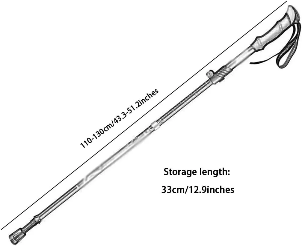 Collapsible 5-Section Walking Stick, Lightweight Compact Trekking Poles, Anti-Shock Aluminum Alloy, for Travel