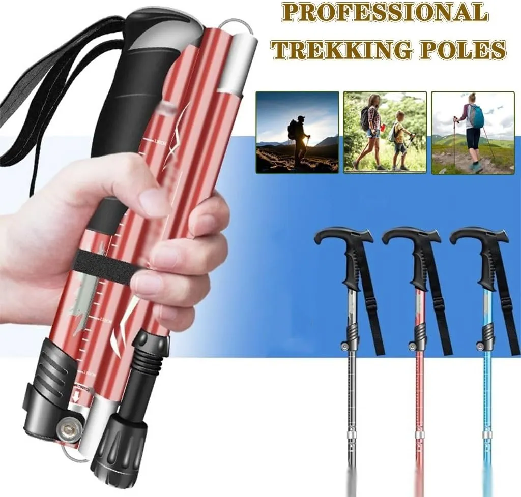 Collapsible 5-Section Walking Stick, Lightweight Compact Trekking Poles, Anti-Shock Aluminum Alloy, for Travel