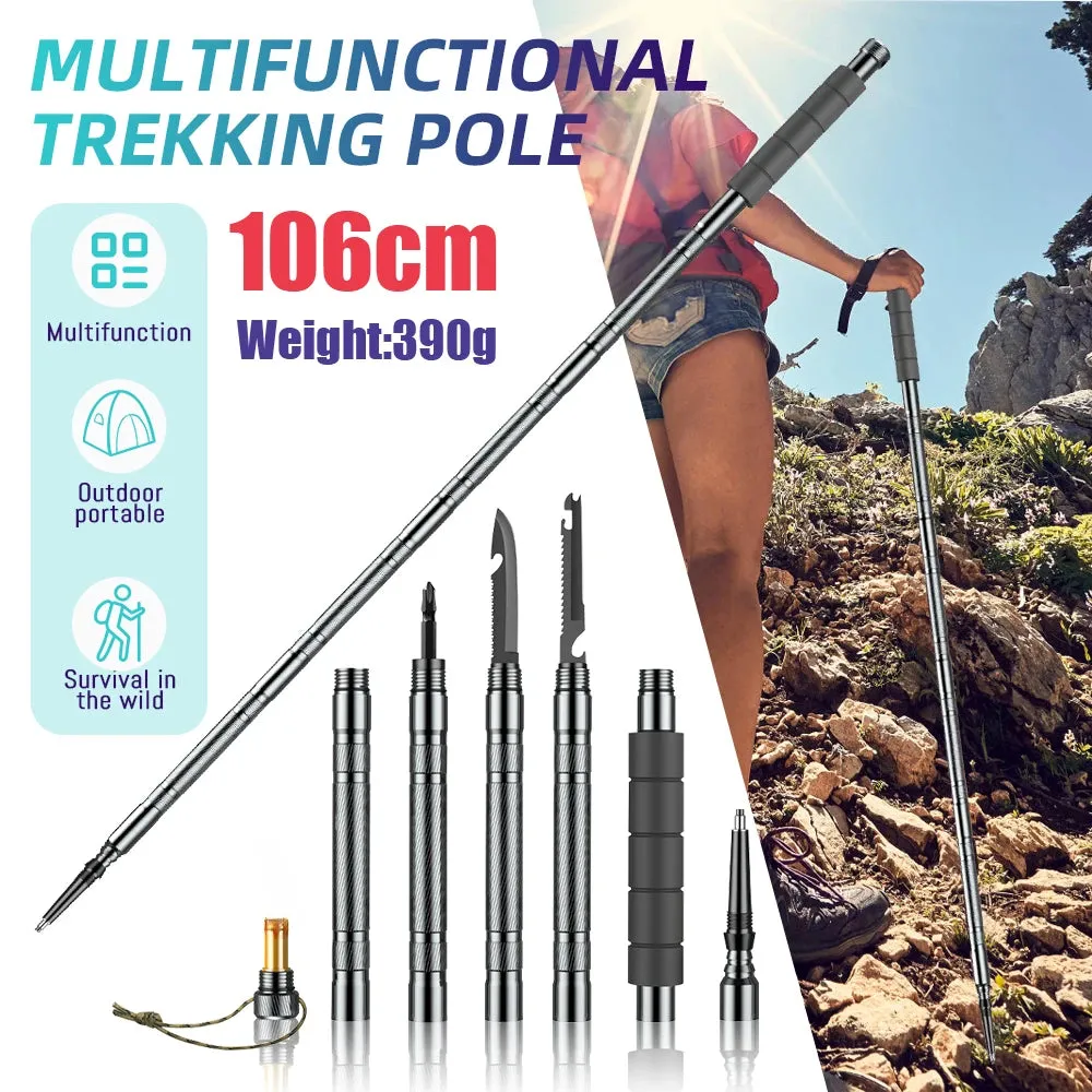 Collapsible Multifunction Trekking Pole for Hiking & Climbing with Tools