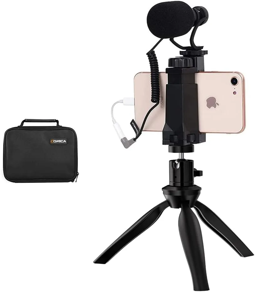 Comica CVM-VM10-K2 Smartphone Microphone with Tripod, Shotgun Video Mic for iPhone and Android Phone, Vlogging Kit for Youtube Recording Facebook Live, 3.5 mm TRRS