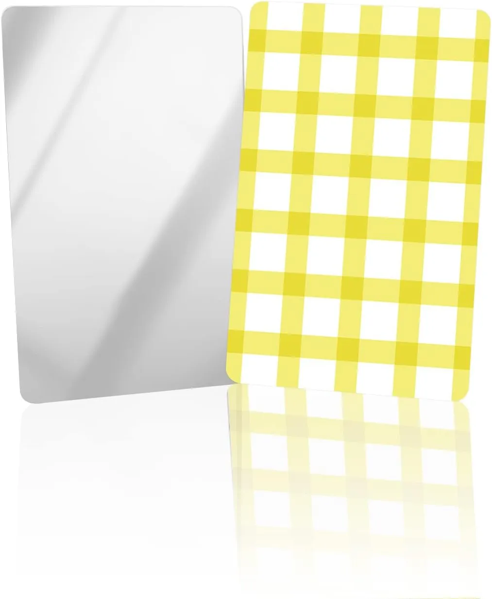 Compact Card Mirror, Unbreakable Stainless Steel Makeup Mirror Farmhouse Farm Yellow Plaid Plaid Festival Rectangular Handheld Small Travel Mirror for Camping, Travelling