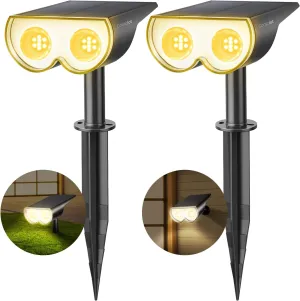 Consciot Solar Spot Lights Outdoor, 16 LEDs IP67 Waterproof Auto On/Off Landscape Spotlights, 2-in-1 Adjustable Wall Lights for Garden Yard Pathway, 2 Pack (Warm White)