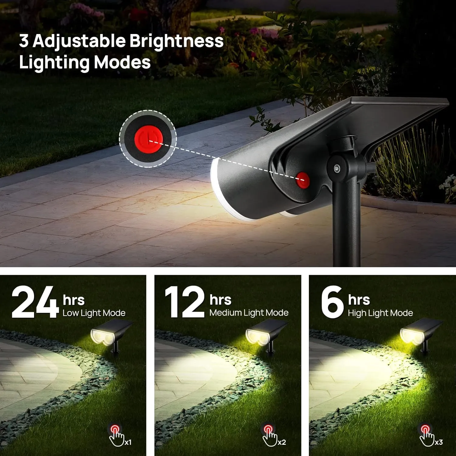 Consciot Solar Spot Lights Outdoor, 16 LEDs IP67 Waterproof Auto On/Off Landscape Spotlights, 2-in-1 Adjustable Wall Lights for Garden Yard Pathway, 2 Pack (Warm White)