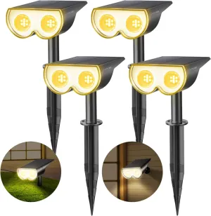 Consciot Solar Spot Lights Outdoor, 16 LEDs IP67 Waterproof Solar Yard Lights, Auto On/Off Landscape Spotlights, 2-in-1 Adjustable Wall Lights for Garden Pathway, Warm White 4 Pack