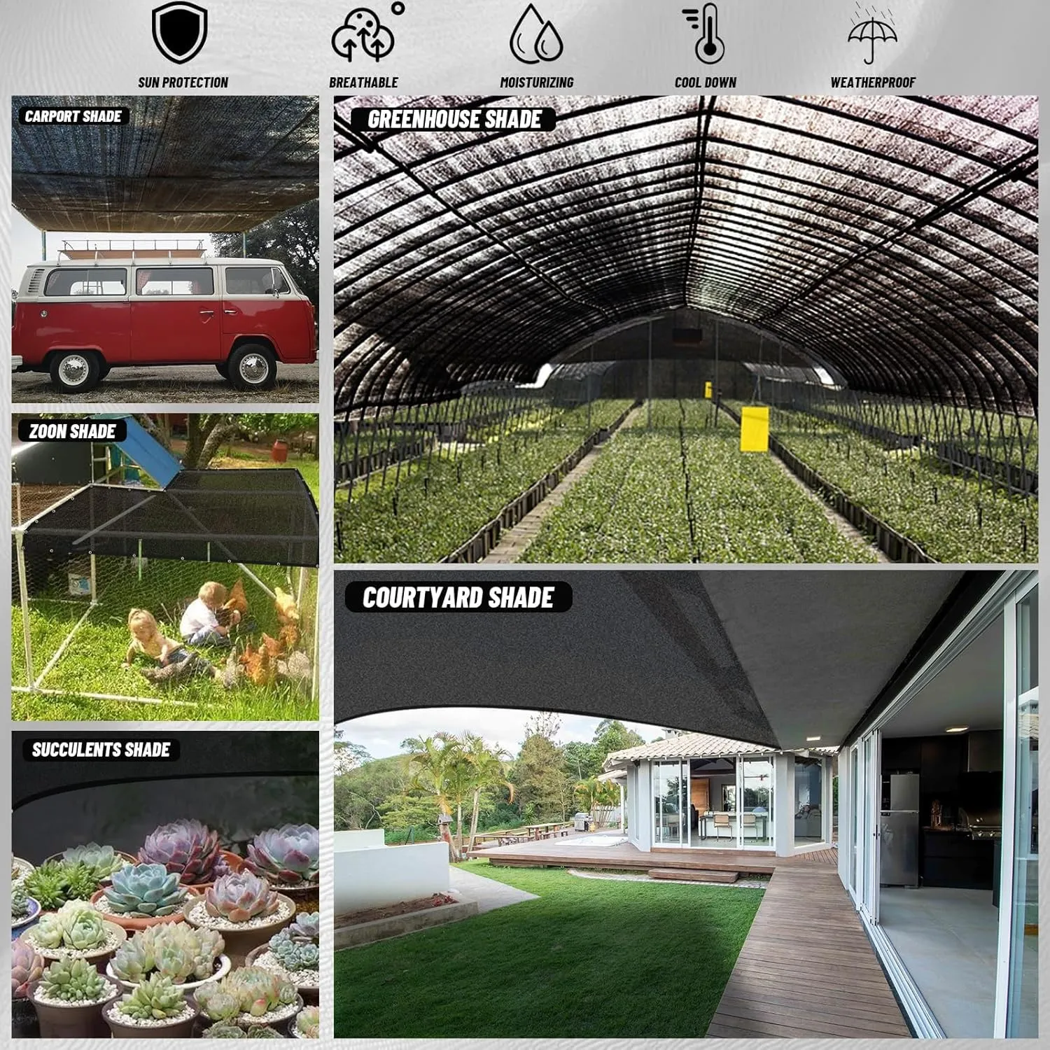Cool Area 55% Sun Shade Cloth Mesh Tarp with Grommets for Plant Cover 8x20ft Patio Canopy Garden Pergola Greenhouse Car Barn Kennel Black