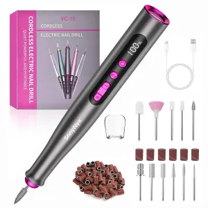 Cordless Electric Nail Drill Professional, Acrylic Nail Kit for Nail Polish Remover, Electric Nail File Buffer Grinder, Portable Rechargeable Nail Filer Electric Manicure and Pedicure kit