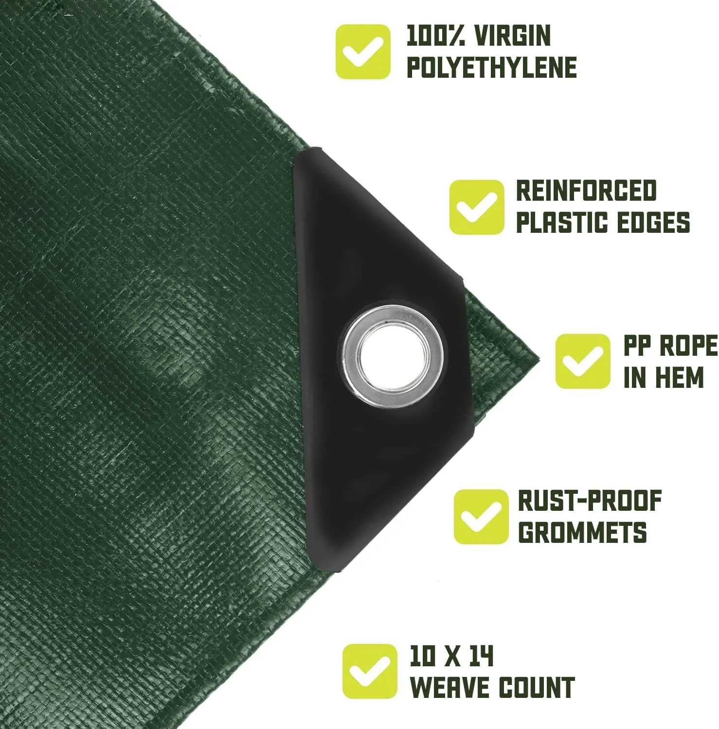 Core Tarps Heavy Duty 8 Mil Tarp Cover, Waterproof, UV Resistant, Rip and Tear Proof, Poly Tarpaulin with Reinforced Edges for Roof, Camping, Patio, Pool, Boat. (Green/Black 20′ X 20′)