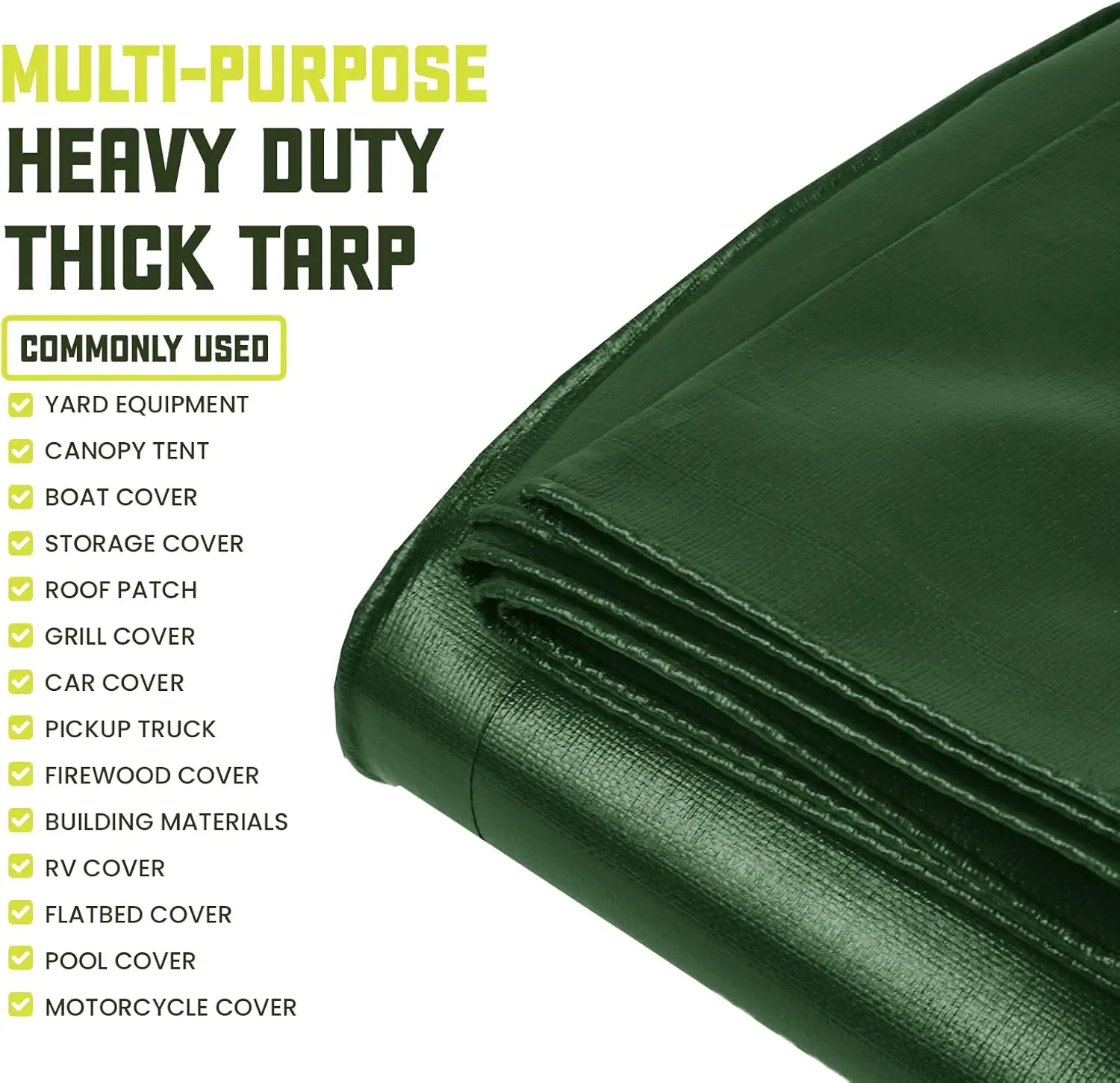 Core Tarps Heavy Duty 8 Mil Tarp Cover, Waterproof, UV Resistant, Rip and Tear Proof, Poly Tarpaulin with Reinforced Edges for Roof, Camping, Patio, Pool, Boat. (Green/Black 20′ X 20′)